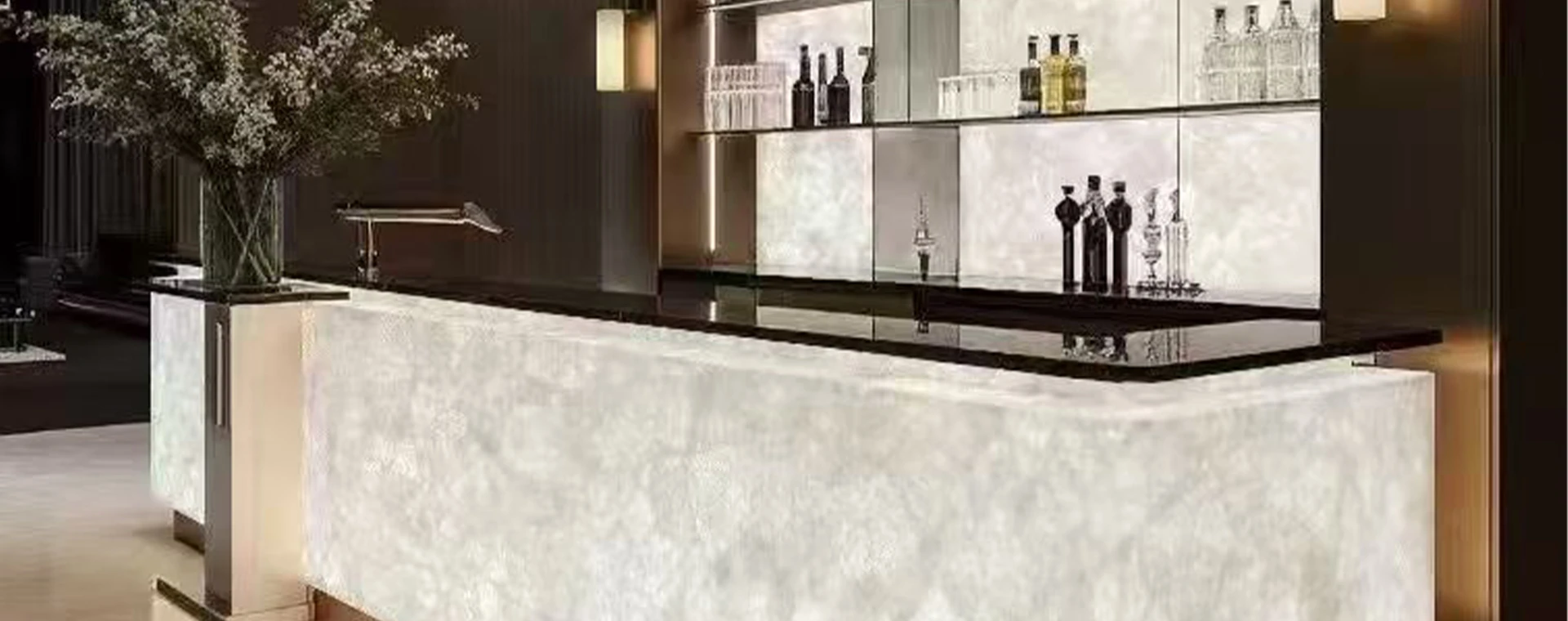 backlit clear quartz bar counter luxury